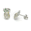 Arete Dormilona 02.285.0036 Plata Rodinada, Diseño de Pina, con Micro Pave Verde y Blanca, Pulido, Crudo