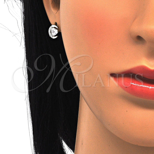 Arete Dormilona 02.285.0038 Plata Rodinada, Diseño de Corazón, con Zirconia Cubica Blanca, Pulido, Crudo