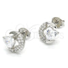 Arete Dormilona 02.285.0038 Plata Rodinada, Diseño de Corazón, con Zirconia Cubica Blanca, Pulido, Crudo
