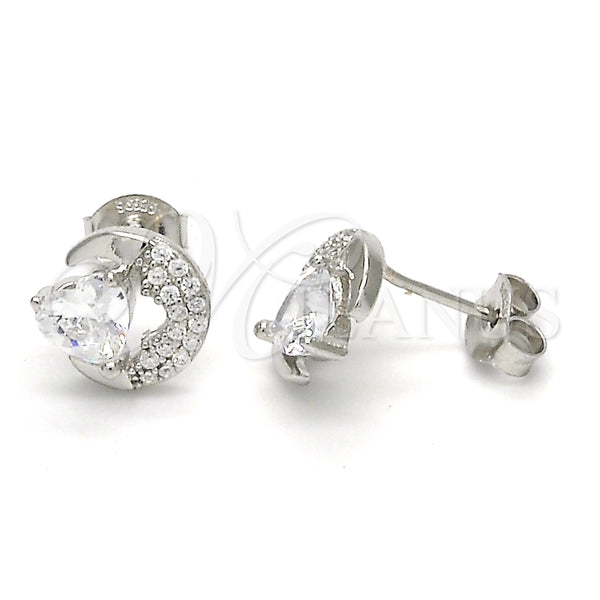 Arete Dormilona 02.285.0038 Plata Rodinada, Diseño de Corazón, con Zirconia Cubica Blanca, Pulido, Crudo