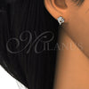 Arete Dormilona 02.285.0039 Plata Rodinada, Diseño de Delfín y Corazón, con Zirconia Cubica Blanca, Pulido, Crudo