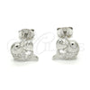 Arete Dormilona 02.285.0039 Plata Rodinada, Diseño de Delfín y Corazón, con Zirconia Cubica Blanca, Pulido, Crudo