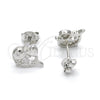 Arete Dormilona 02.285.0039 Plata Rodinada, Diseño de Delfín y Corazón, con Zirconia Cubica Blanca, Pulido, Crudo