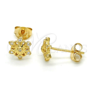 Arete Dormilona 02.285.0048 Plata Rodinada, Diseño de Flor, con Zirconia Cubica Blanca, Pulido, Tono Dorado