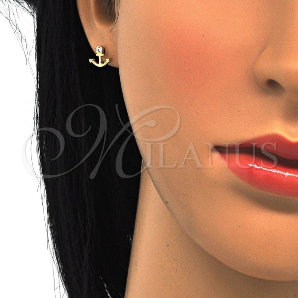 Arete Dormilona 02.285.0049 Plata Rodinada, Diseño de Ancla, con Zirconia Cubica Blanca, Pulido, Tono Dorado
