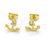 Arete Dormilona 02.285.0049 Plata Rodinada, Diseño de Ancla, con Zirconia Cubica Blanca, Pulido, Tono Dorado