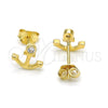 Arete Dormilona 02.285.0049 Plata Rodinada, Diseño de Ancla, con Zirconia Cubica Blanca, Pulido, Tono Dorado