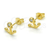 Arete Dormilona 02.285.0049 Plata Rodinada, Diseño de Ancla, con Zirconia Cubica Blanca, Pulido, Tono Dorado
