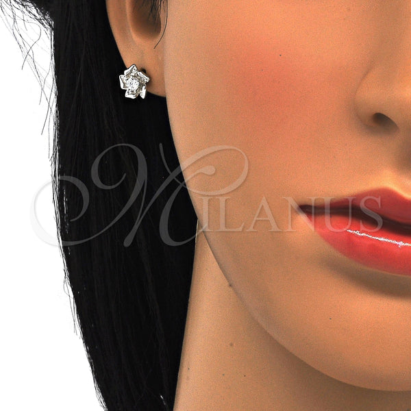 Arete Dormilona 02.285.0052 Plata Rodinada, Diseño de Flor, con Zirconia Cubica Blanca, Pulido, Crudo