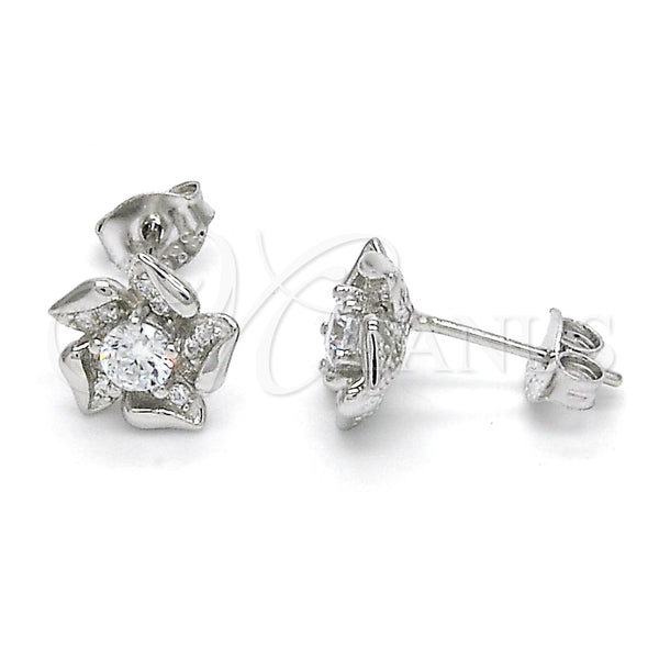 Arete Dormilona 02.285.0052 Plata Rodinada, Diseño de Flor, con Zirconia Cubica Blanca, Pulido, Crudo