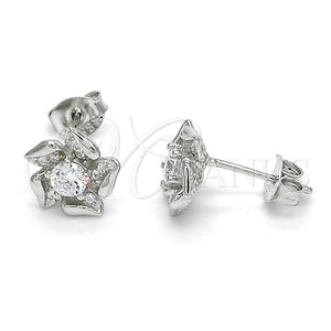 Arete Dormilona 02.285.0052 Plata Rodinada, Diseño de Flor, con Zirconia Cubica Blanca, Pulido, Crudo