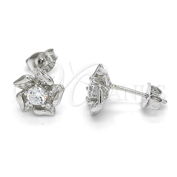 Arete Dormilona 02.285.0052 Plata Rodinada, Diseño de Flor, con Blanca Zirconia Cubica, Pulido, Crudo