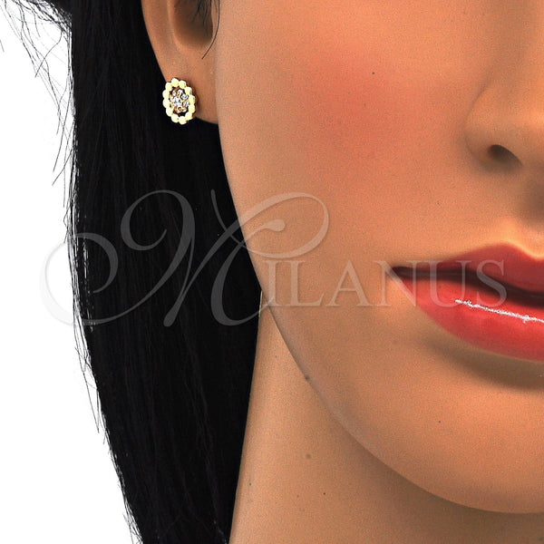Arete Dormilona 02.285.0053 Plata Rodinada, Diseño de Flor, con Zirconia Cubica Blanca, Pulido, Tono Dorado