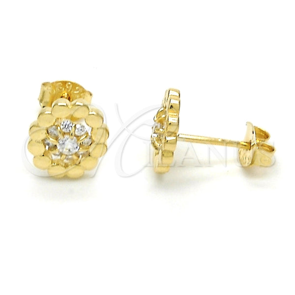 Arete Dormilona 02.285.0053 Plata Rodinada, Diseño de Flor, con Zirconia Cubica Blanca, Pulido, Tono Dorado