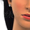 Arete Dormilona 02.285.0054 Plata Rodinada, Diseño de Corazón y Flor, con Zirconia Cubica Blanca, Pulido, Crudo