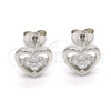 Arete Dormilona 02.285.0054 Plata Rodinada, Diseño de Corazón y Flor, con Zirconia Cubica Blanca, Pulido, Crudo