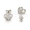 Arete Dormilona 02.285.0054 Plata Rodinada, Diseño de Corazón y Flor, con Zirconia Cubica Blanca, Pulido, Crudo