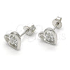 Arete Dormilona 02.285.0054 Plata Rodinada, Diseño de Corazón y Flor, con Zirconia Cubica Blanca, Pulido, Crudo