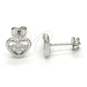 Arete Dormilona 02.285.0054 Plata Rodinada, Diseño de Corazón y Flor, con Zirconia Cubica Blanca, Pulido, Crudo