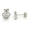 Arete Dormilona 02.285.0054 Plata Rodinada, Diseño de Corazón y Flor, con Zirconia Cubica Blanca, Pulido, Crudo