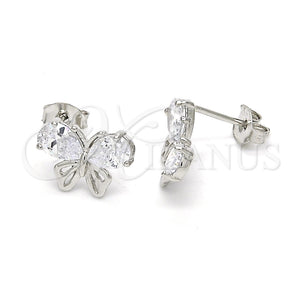 Arete Dormilona 02.285.0055 Plata Rodinada, Diseño de Mariposa, con Zirconia Cubica Blanca, Pulido, Crudo