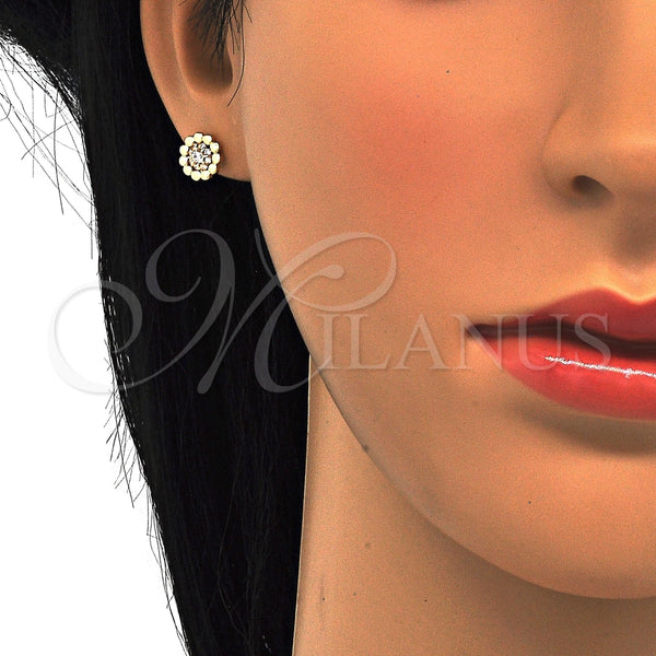 Arete Dormilona 02.285.0058 Plata Rodinada, Diseño de Flor, con Zirconia Cubica Blanca, Pulido, Tono Dorado