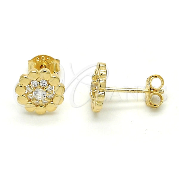 Arete Dormilona 02.285.0058 Plata Rodinada, Diseño de Flor, con Zirconia Cubica Blanca, Pulido, Tono Dorado