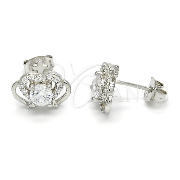Arete Dormilona 02.285.0059 Plata Rodinada, Diseño de Corona, con Zirconia Cubica Blanca, Pulido, Crudo