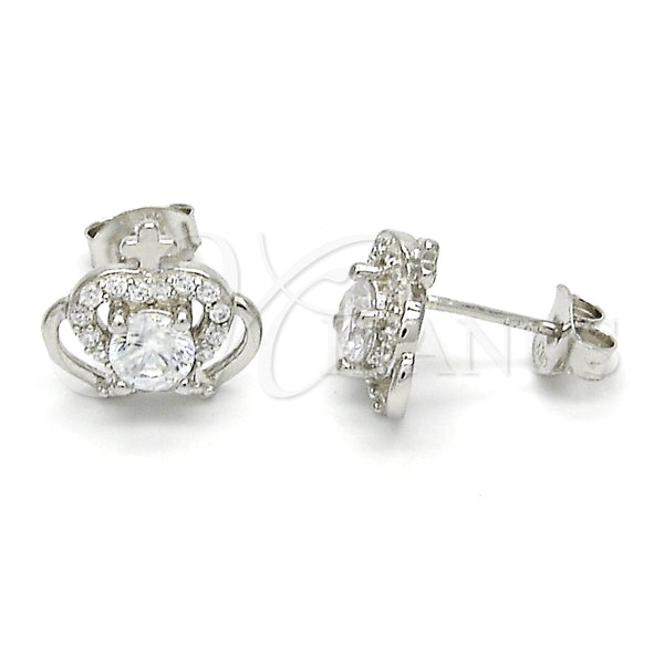 Arete Dormilona 02.285.0059 Plata Rodinada, Diseño de Corona, con Blanca Zirconia Cubica, Pulido, Crudo