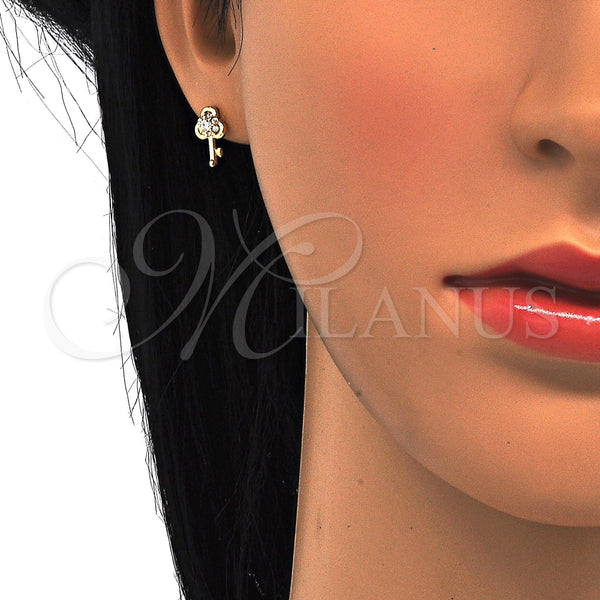 Arete Dormilona 02.285.0062 Plata Rodinada, Diseño de Llave, con Zirconia Cubica Blanca, Pulido, Tono Dorado
