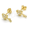 Arete Dormilona 02.285.0062 Plata Rodinada, Diseño de Llave, con Zirconia Cubica Blanca, Pulido, Tono Dorado