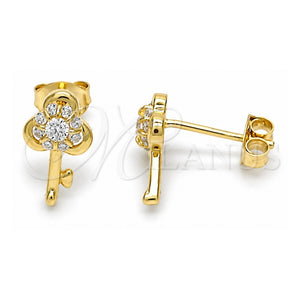 Arete Dormilona 02.285.0062 Plata Rodinada, Diseño de Llave, con Zirconia Cubica Blanca, Pulido, Tono Dorado