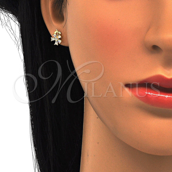 Arete Dormilona 02.285.0064 Plata Rodinada, Diseño de Flor, con Zirconia Cubica Blanca, Pulido, Tono Dorado