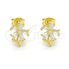 Arete Dormilona 02.285.0064 Plata Rodinada, Diseño de Flor, con Zirconia Cubica Blanca, Pulido, Tono Dorado