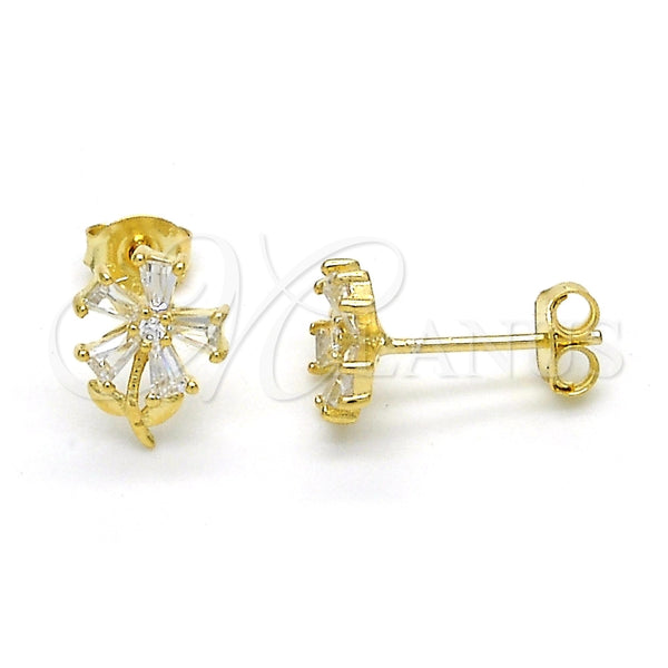 Arete Dormilona 02.285.0064 Plata Rodinada, Diseño de Flor, con Zirconia Cubica Blanca, Pulido, Tono Dorado