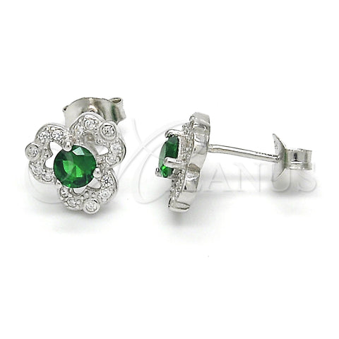 Arete Dormilona 02.285.0067.1 Plata Rodinada, con Verde and Blanca Zirconia Cubica, Pulido, Crudo