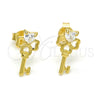 Arete Dormilona 02.285.0072 Plata Rodinada, Diseño de Llave y Corazón, con Zirconia Cubica Blanca, Pulido, Tono Dorado