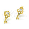 Arete Dormilona 02.285.0072 Plata Rodinada, Diseño de Llave y Corazón, con Zirconia Cubica Blanca, Pulido, Tono Dorado