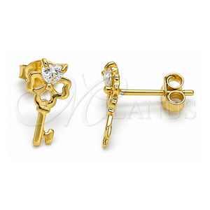 Arete Dormilona 02.285.0072 Plata Rodinada, Diseño de Llave y Corazón, con Zirconia Cubica Blanca, Pulido, Tono Dorado