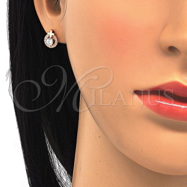 Arete Dormilona 02.285.0074 Plata Rodinada, Diseño de Cruz, con Zirconia Cubica Blanca, Pulido, Tono Rosado