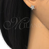 Arete Dormilona 02.285.0075 Plata Rodinada, Diseño de Estrella y Flor, con Zirconia Cubica Blanca, Pulido, Crudo