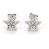 Arete Dormilona 02.285.0075 Plata Rodinada, Diseño de Estrella y Flor, con Zirconia Cubica Blanca, Pulido, Crudo