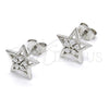 Arete Dormilona 02.285.0075 Plata Rodinada, Diseño de Estrella y Flor, con Zirconia Cubica Blanca, Pulido, Crudo