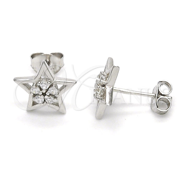 Arete Dormilona 02.285.0075 Plata Rodinada, Diseño de Estrella y Flor, con Zirconia Cubica Blanca, Pulido, Crudo