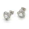 Arete Dormilona 02.285.0076 Plata Rodinada, Diseño de Corazón, con Zirconia Cubica Blanca y Micro Pave Blanca, Pulido, Rodinado