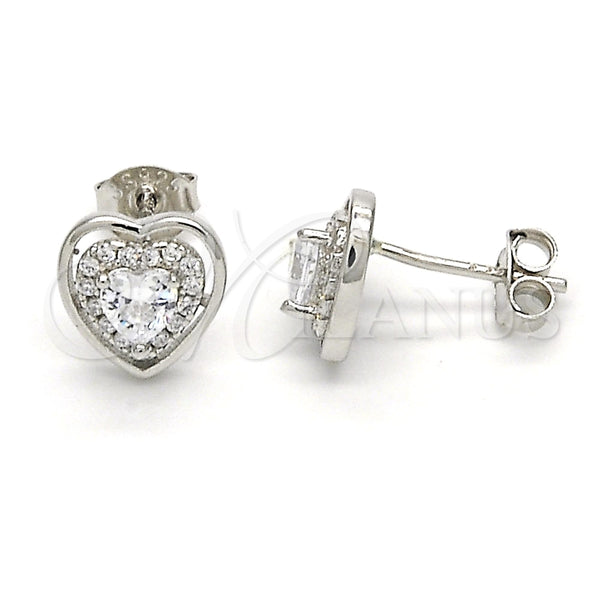 Arete Dormilona 02.285.0076 Plata Rodinada, Diseño de Corazón, con Zirconia Cubica Blanca y Micro Pave Blanca, Pulido, Rodinado