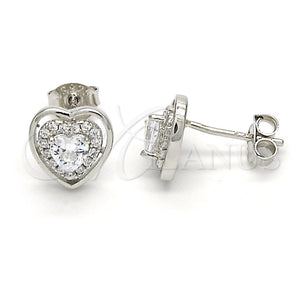 Arete Dormilona 02.285.0076 Plata Rodinada, Diseño de Corazón, con Zirconia Cubica Blanca y Micro Pave Blanca, Pulido, Rodinado