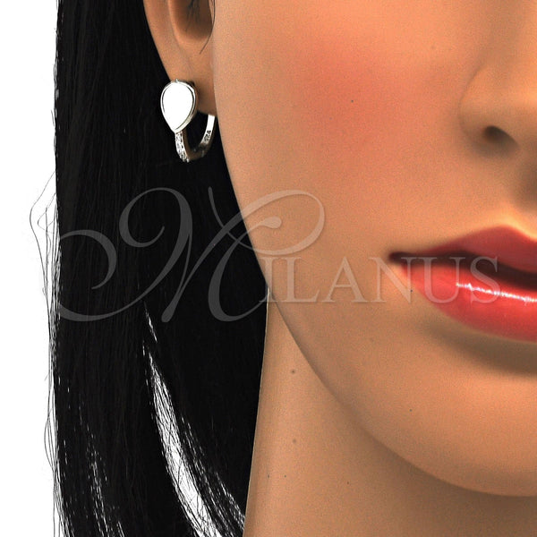 Argolla Huggie 02.186.0056.15 Plata Rodinada, Diseño de Gota, con Zirconia Cubica Blanca y Madre Perla Marfil, Pulido, Crudo