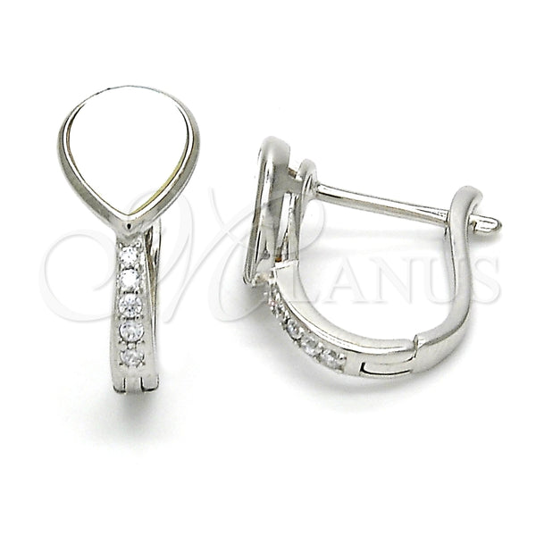 Argolla Huggie 02.186.0056.15 Plata Rodinada, Diseño de Gota, con Zirconia Cubica Blanca y Madre Perla Marfil, Pulido, Crudo