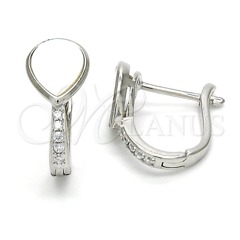 Argolla Huggie 02.186.0056.15 Plata Rodinada, Diseño de Gota, con Zirconia Cubica Blanca y Madre Perla Marfil, Pulido, Crudo